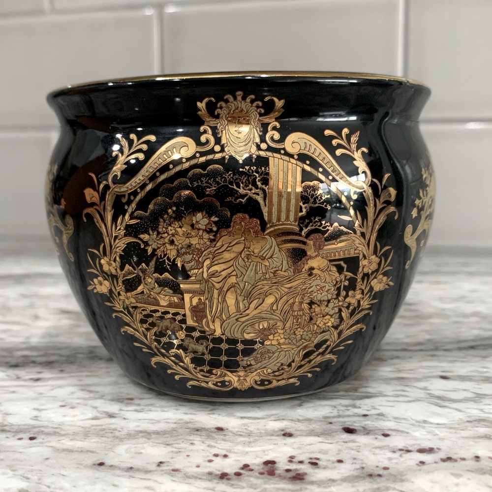 Limoges Black and Gold Porcelain Jardiniere - Small Vase